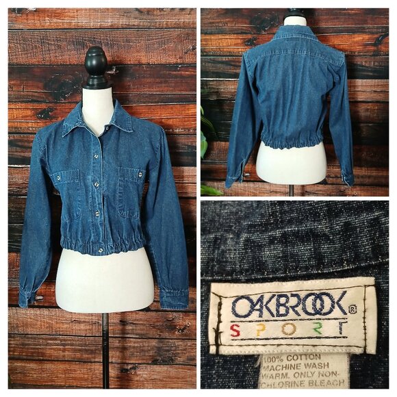 Oakbrook Tops - Oakbrook Denim Crop Top Size 8 Vintage 80s Blue Jean Long Sleeve US Made